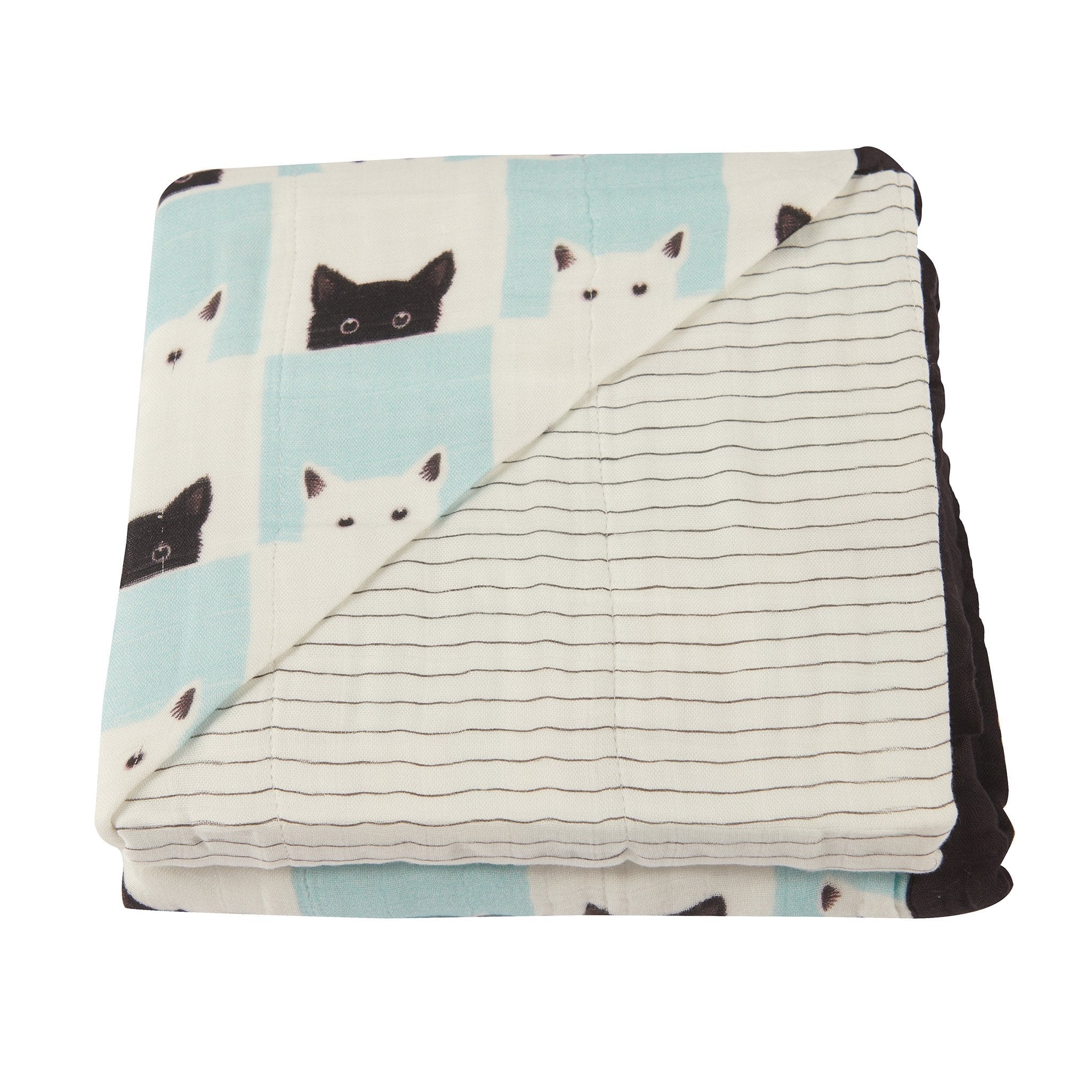 Peek - A - Boo Cats and Pencil Stripe Bamboo Muslin Newcastle Blanket - My Store