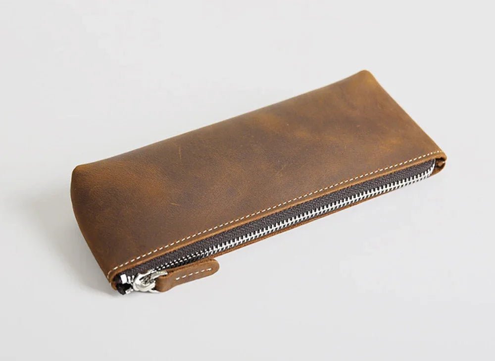The Pallavi | Handmade Leather Pencil Case - Leather Makeup Bag - Krafty Korner
