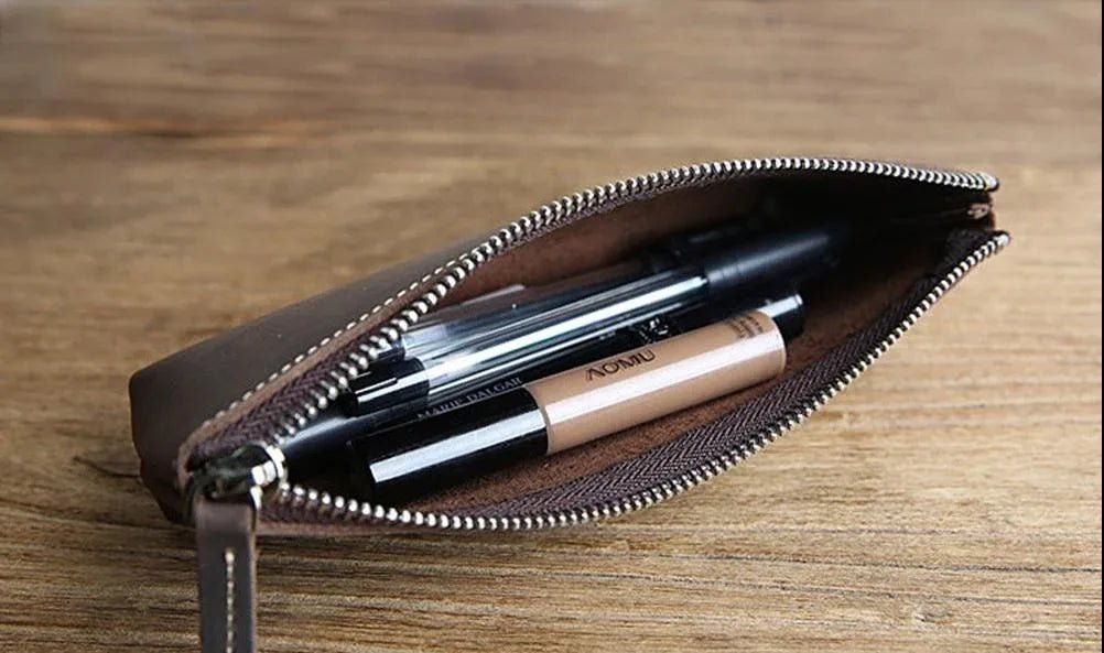 The Pallavi | Handmade Leather Pencil Case - Leather Makeup Bag - Krafty Korner