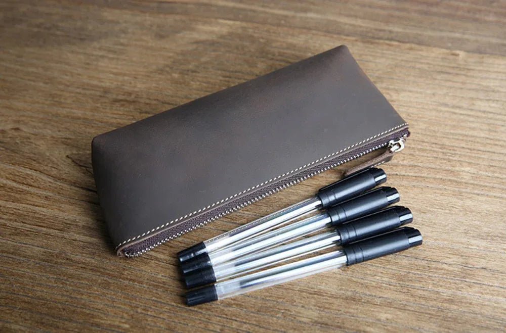 The Pallavi | Handmade Leather Pencil Case - Leather Makeup Bag - Krafty Korner